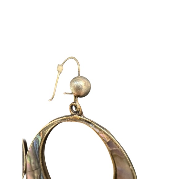 Abalone Inlay Hoop Earrings Silver Made in Mexico - Picture 4 of 9